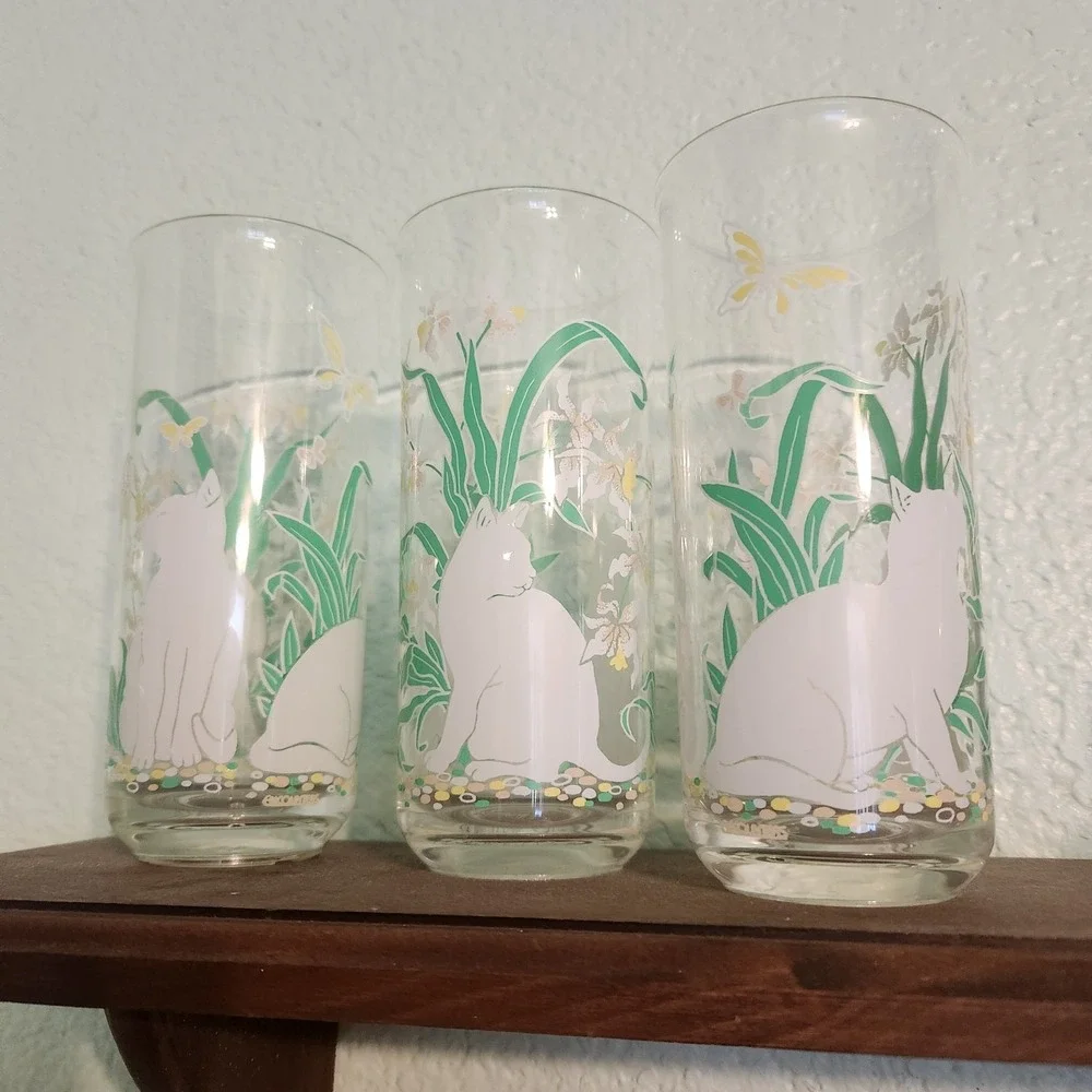 (3) Vtg Culver Acrylic Cat 20 Oz Highball Tumbler CottageCore‎ Patio Made Taiwan